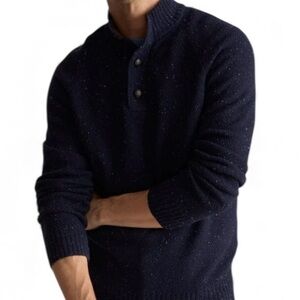 Untuckit Button Neck Donegal Lambswool Blend Blue Navy Sweater Mens Size Large